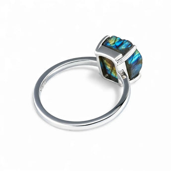Raw Labradorite Ring - Freeform 925 Sterling Silver Back View