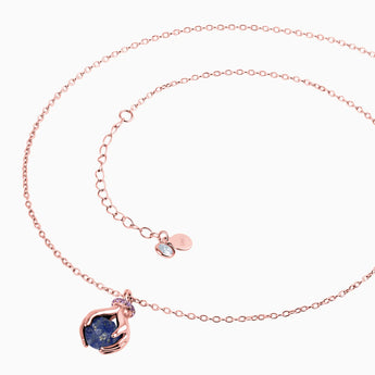 Raw Lapis Lazuli Cradle Necklace - Guardian Hands 18KT Rose Gold Vermeil Side View