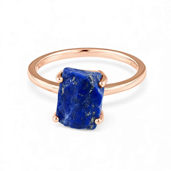 Raw Lapis Lazuli Ring - Freeform 18KT Rose Gold Vermeil Front View