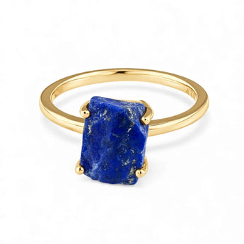 Raw Lapis Lazuli Ring - Freeform 18KT Yellow Gold Vermeil Front View