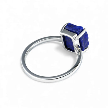 Raw Lapis Lazuli Ring - Freeform 925 Sterling Silver Back View