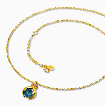 Raw London Blue Topaz Cradle Necklace - Guardian Hands 18KT Yellow Gold Vermeil Side View