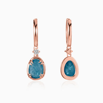 Raw London Blue Topaz Huggie Hoop Earrings - Sacred Wrap 18KT Rose Gold Vermeil Front View