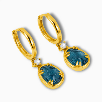 Raw London Blue Topaz Huggie Hoop Earrings - Sacred Wrap 18KT Yellow Gold Vermeil Side View