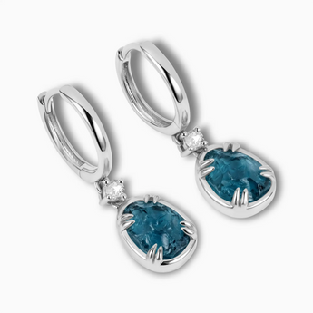 Raw London Blue Topaz Huggie Hoop Earrings - Sacred Wrap 925 Sterling Silver Side View