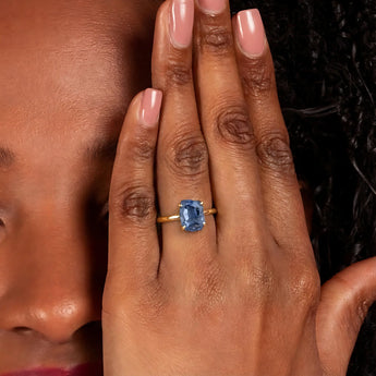 Raw London Blue Topaz Ring - Freeform 18KT Yellow Gold Vermeil Model Shot