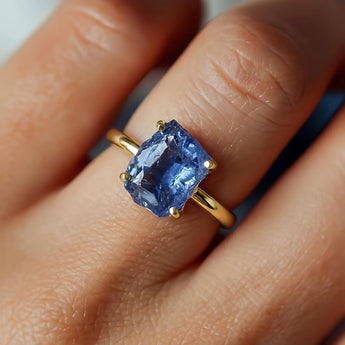 Raw London Blue Topaz Ring - Freeform 18KT Yellow Gold Vermeil Worn View