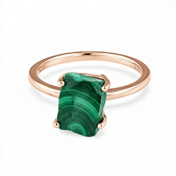 Raw Malachite Ring - Freeform 18KT Rose Gold Vermeil Front View
