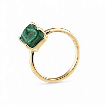 Raw Malachite Ring - Freeform 18KT Yellow Gold Vermeil Side View