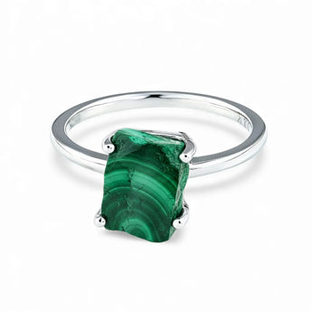 Raw Malachite Ring - Freeform 925 Sterling Silver Front View
