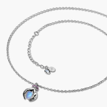 Raw Moonstone Cradle Necklace - Guardian Hands 925 Sterling Side View