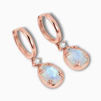 Raw Moonstone Huggie Hoop Earrings - Sacred Wrap 18KT Rose Gold Vermeil Side View