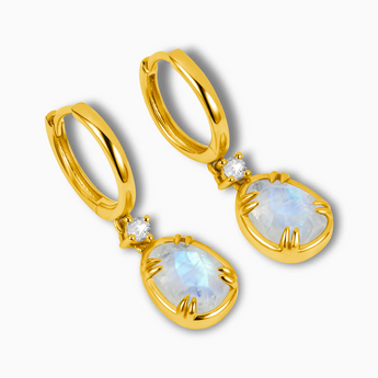 Raw Moonstone Huggie Hoop Earrings - Sacred Wrap 18KT Yellow Gold Vermeil Side View