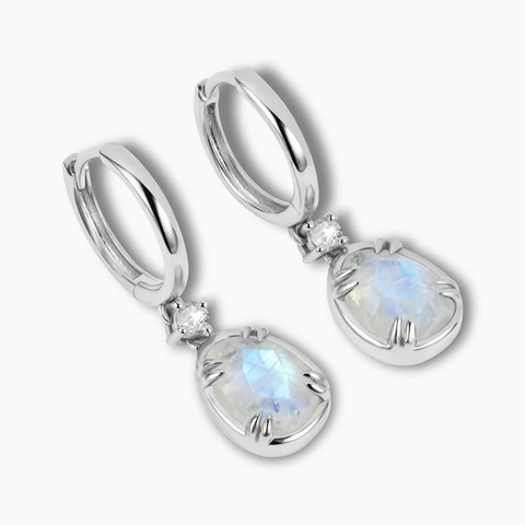 Raw Moonstone Huggie Hoop Earrings - Sacred Wrap 925 Sterling Silver Side View