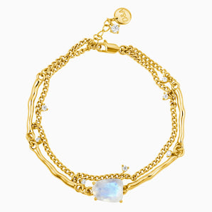 Raw Moonstone Layered Bracelet - Wild Vine 18KT Yellow Gold Vermeil Front View