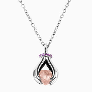 Raw Morganite Cradle Necklace - Guardian Hands 925 Sterling Front View