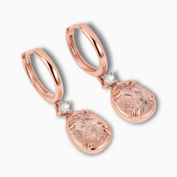 Raw Morganite Huggie Hoop Earrings - Sacred Wrap 18KT Rose Gold Vermeil Side View