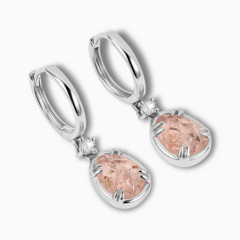 Raw Morganite Huggie Hoop Earrings - Sacred Wrap 925 Sterling Silver Side View