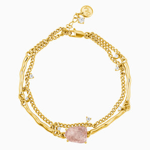 Raw Morganite Layered Bracelet - Wild Vine 18KT Yellow Gold Vermeil Front View