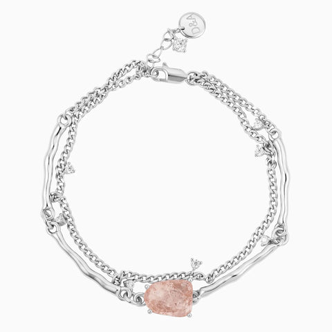 Raw Morganite Layered Bracelet - Wild Vine 925 Sterling Front View