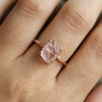 Raw Morganite Ring - Freeform 18KT Rose Gold Vermeil Worn View