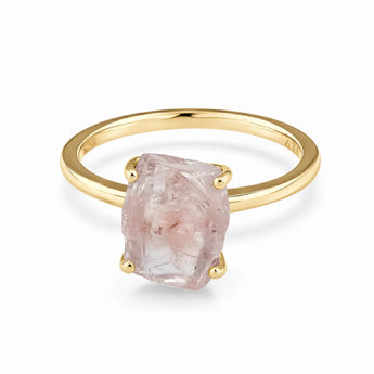 Raw Morganite Ring - Freeform 18KT Yellow Gold Vermeil Front View