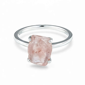 Raw Morganite Ring - Freeform 925 Sterling Silver Front View