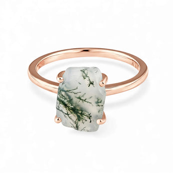Raw Moss Agate Ring - Freeform 18KT Rose Gold Vermeil Front View