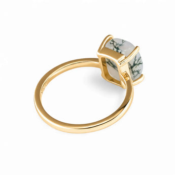 Raw Moss Agate Ring - Freeform 18KT Yellow Gold Vermeil Back View