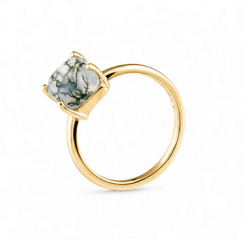 Raw Moss Agate Ring - Freeform 18KT Yellow Gold Vermeil Side View
