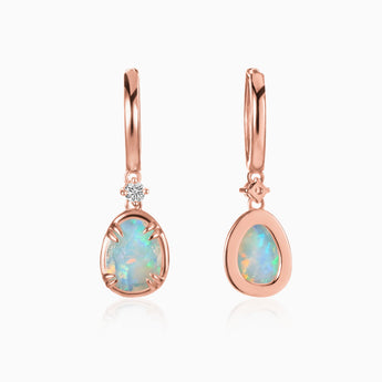 Raw Opal Huggie Hoop Earrings - Sacred Wrap 18KT Rose Gold Vermeil Front View