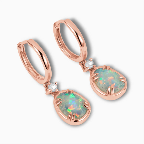 Raw Opal Huggie Hoop Earrings - Sacred Wrap 18KT Rose Gold Vermeil Side View