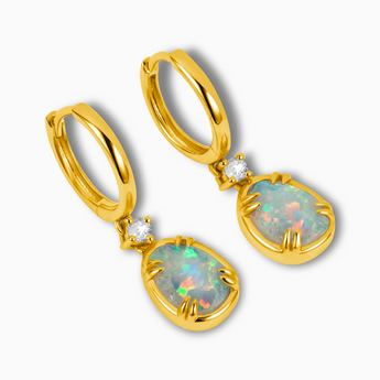 Raw Opal Huggie Hoop Earrings - Sacred Wrap 18KT Yellow Gold Vermeil Side View