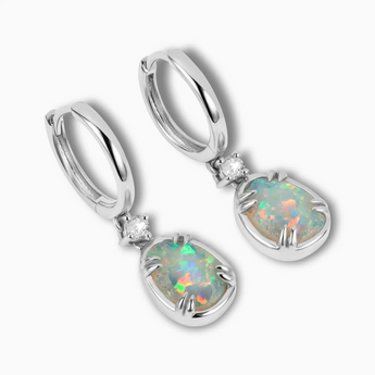 Raw Opal Huggie Hoop Earrings - Sacred Wrap 925 Sterling Silver Side View