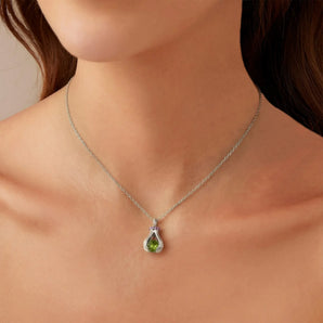 Raw Peridot Cradle Necklace - Guardian Hands 925 Sterling Model Shot