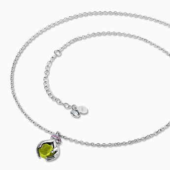 Raw Peridot Cradle Necklace - Guardian Hands 925 Sterling Side View
