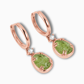 Raw Peridot Huggie Hoop Earrings - Sacred Wrap 18KT Rose Gold Vermeil Side View