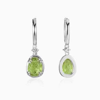 Raw Peridot Huggie Hoop Earrings - Sacred Wrap 925 Sterling Silver Front View