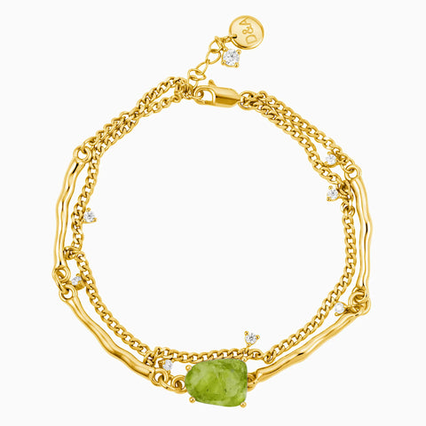 Raw Peridot Layered Bracelet - Wild Vine 18KT Yellow Gold Vermeil Front View