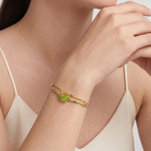 Raw Peridot Layered Bracelet - Wild Vine 18KT Yellow Gold Vermeil Model Shot