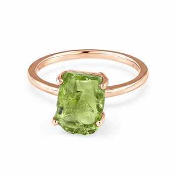 Raw Peridot Ring - Freeform 18KT Rose Gold Vermeil Front View