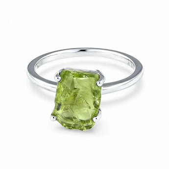 Raw Peridot Ring - Freeform 925 Sterling Silver Front View