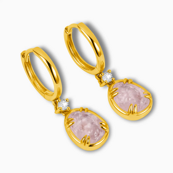Raw Rose Quartz Huggie Hoop Earrings - Sacred Wrap 18KT Yellow Gold Vermeil Side View