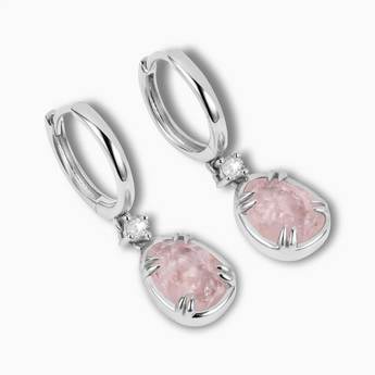 Raw Rose Quartz Huggie Hoop Earrings - Sacred Wrap 925 Sterling Silver Side View