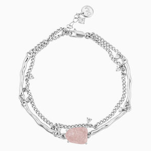 Raw Rose Quartz Layered Bracelet - Wild Vine 925 Sterling Front View