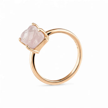 Raw Rose Quartz Ring - Freeform 18KT Rose Gold Vermeil Side View