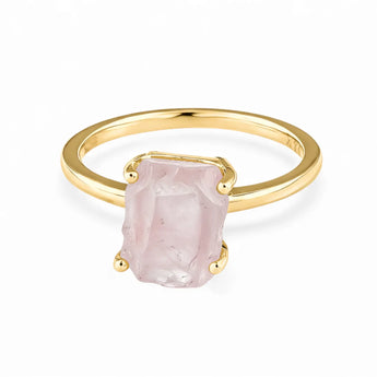 Raw Rose Quartz Ring - Freeform 18KT Yellow Gold Vermeil Front View