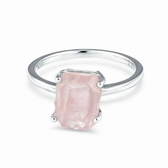 Raw Rose Quartz Ring - Freeform 925 Sterling Silver Front View