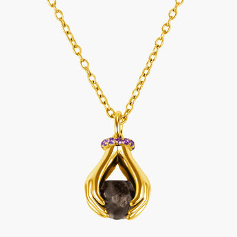 Raw Smoky Quartz Cradle Necklace - Guardian Hands 18KT Yellow Gold Vermeil Front View