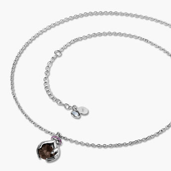 Raw Smoky Quartz Cradle Necklace - Guardian Hands 925 Sterling Side View